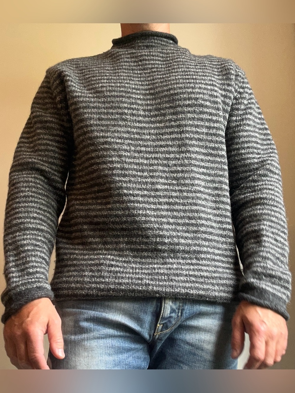 Le Trente Et Un Simons Men's 100% Shetland Wool Striped Knit Sweater L